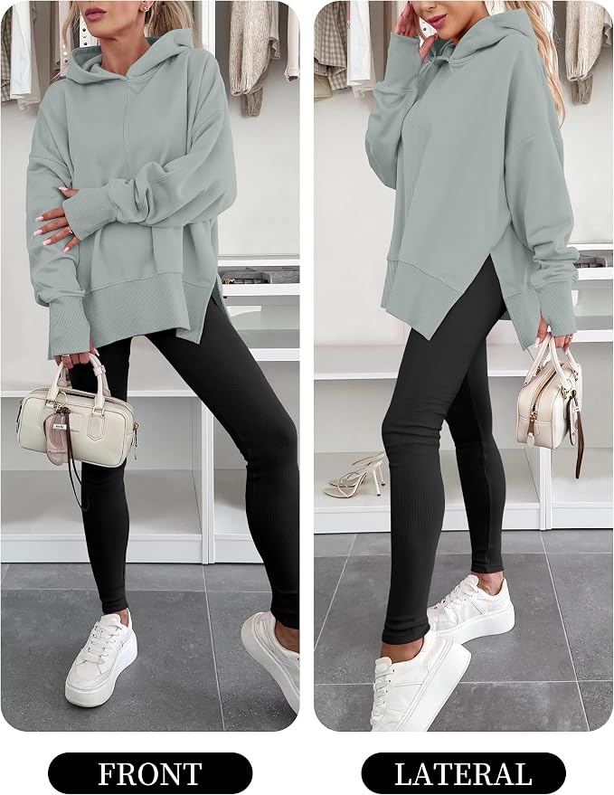 ANRABESS Womens Oversized Hoodies Long Sleeve Fleece Side Slit Hooded Sweatshirts Pullover 2026 Fall Outfits Y2K Clothes