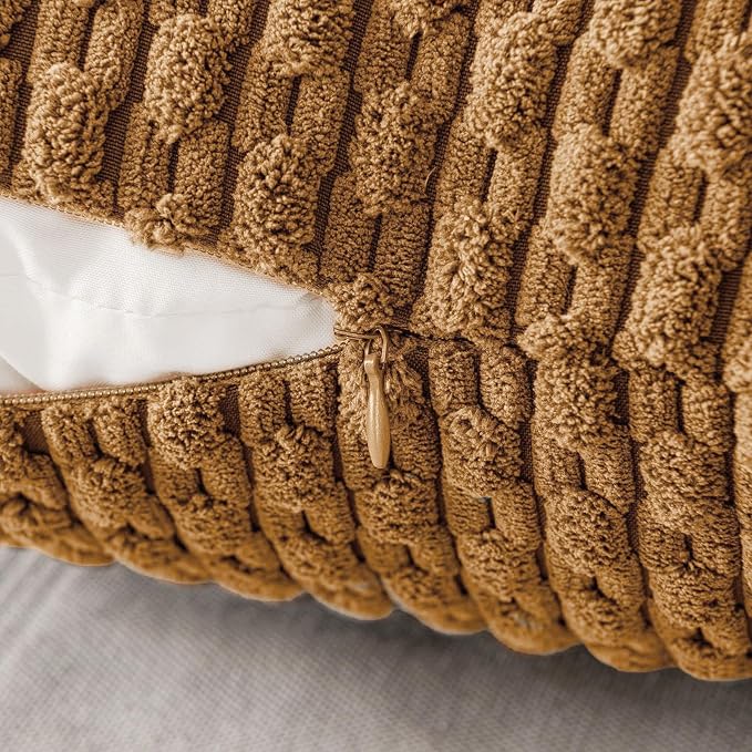 MIULEE Decorative Throw Pillow Covers 18x18 Light Coffee Textured Corduroy | Pack of 2 Striped Pillow Covers Modern Farmhouse Fall Home Decor for Couch Bed Sofa Living Room