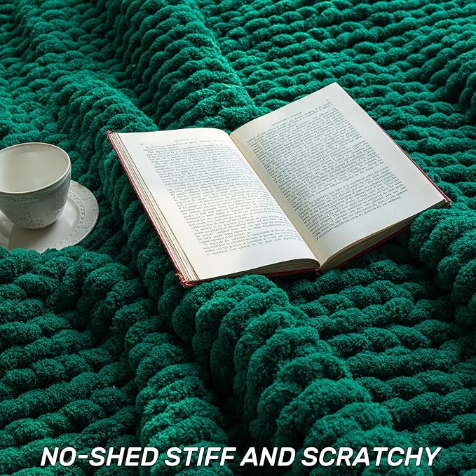 Chunky Knit Blanket - Luxury Soft Cozy 40 * 50 Throw Blanket,100% Woven Blanket Rope Knot Throw Blanket for Couch, Sofa, Home Decor, Gift - Machine Washable（Blackish Green）