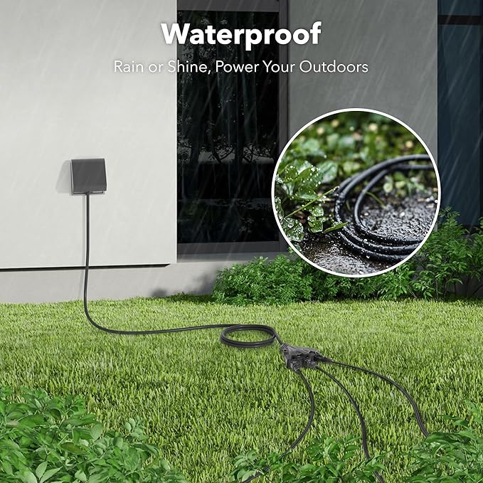 BN-Link's 2 Pack Outdoor Extension Cord Set is Ideal for Holiday Yard Decorations and Garden Equipment. with Three outlets You can Plug in Loads up to a Total of 13amps/1625watts. (Black, 15ft)