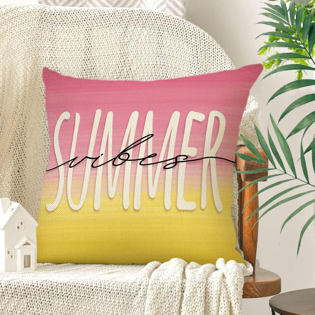Hello Summer Lemon Decorative Throw Pillow Covers 20 x 20 Set of 4, Summer Vibes Fruit Pink Yellow Cushion Case Decor, Seasonal Home Decoration for Sofa Couch