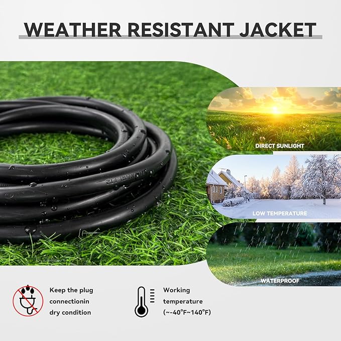 50 FT 12 Gauge Outdoor Heavy Duty Extension Cord - 12/3 SJTW 15 AMP Indoor Power Cord with 3 Prong Grounded Plug for Lawn Mower, Appliances, Workshop, Lights Water Resistant Flexible Cable