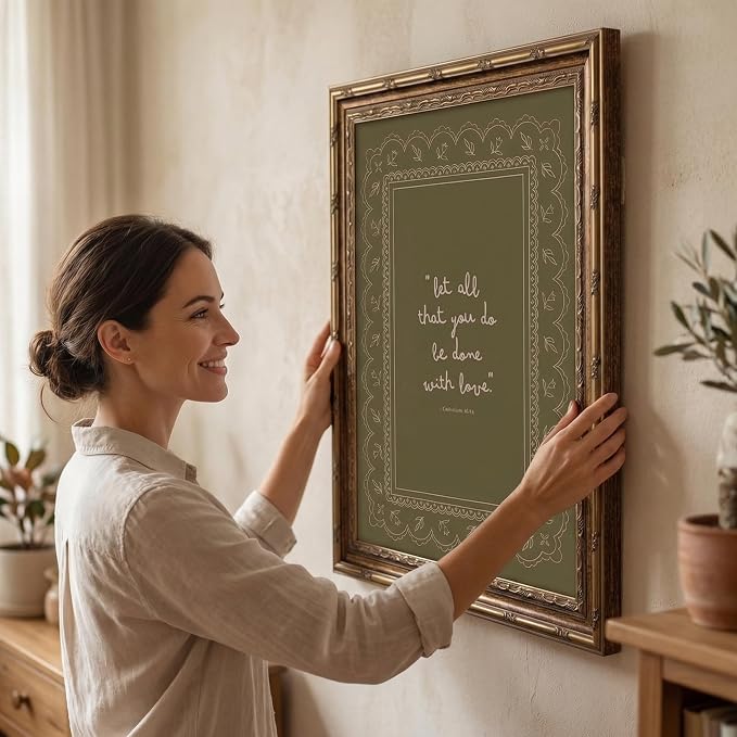 Framed Inspirational Bible Verse Wall Art Print “Let All That You Do Be Done with Love” Scripture Quote Picture with Vintage Christian Wall Decor for Living Room Bedroom Office 12x16 Inches