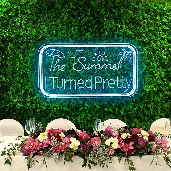 Summer I Turned Pretty LED Neon Sign for Wall Decor USB Adjustable Brightness Living Room Bars Barbers Gaming Room Man Cave Halloween Christmas Birthday Art Wall Decor
