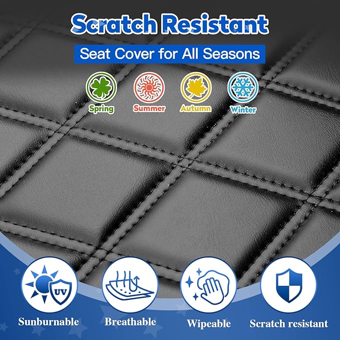 NOKINS 4PCS Golf Cart Seat Covers Kit, Front and Rear Seat Covers Fits Club Car Precedent Standard Seat Cushion, Club Car Vinyl Seat Covers Accessories, No Staples(Black&Black Stitch)