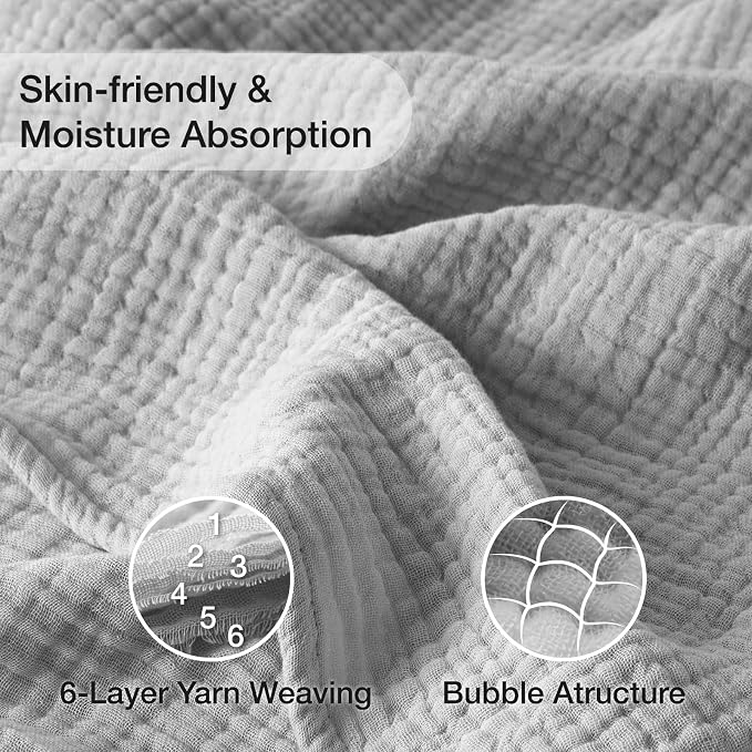 100% Cotton Muslin Blanket Twin 66" x 90", Breathable and Lightweight Cotton Twin Blankets for Couch, Soft Cooling Summer Gauze Blanket for Adults All Season, Light Grey