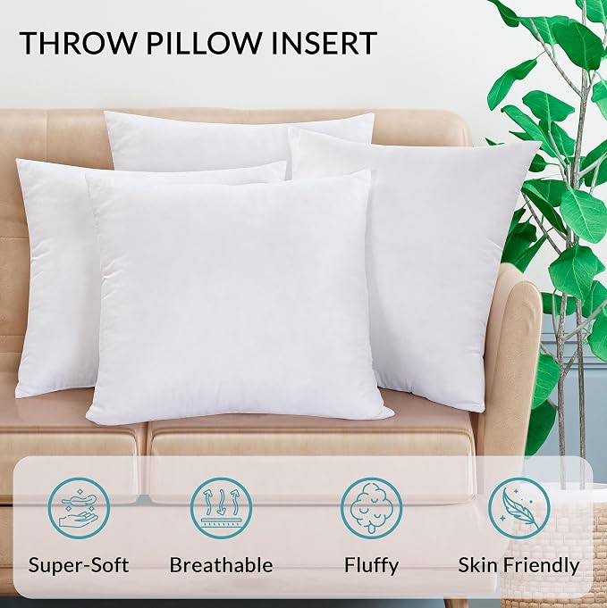 ROYALE LINENS 20 x 20 Pillow Insert - Down Alternative Throw Pillows Insert - Square Pillow Pack of 1 White - Bed & Couch Pillows - Inner Cushion for Bed, Cushion for Living Room - Shams Stuffer