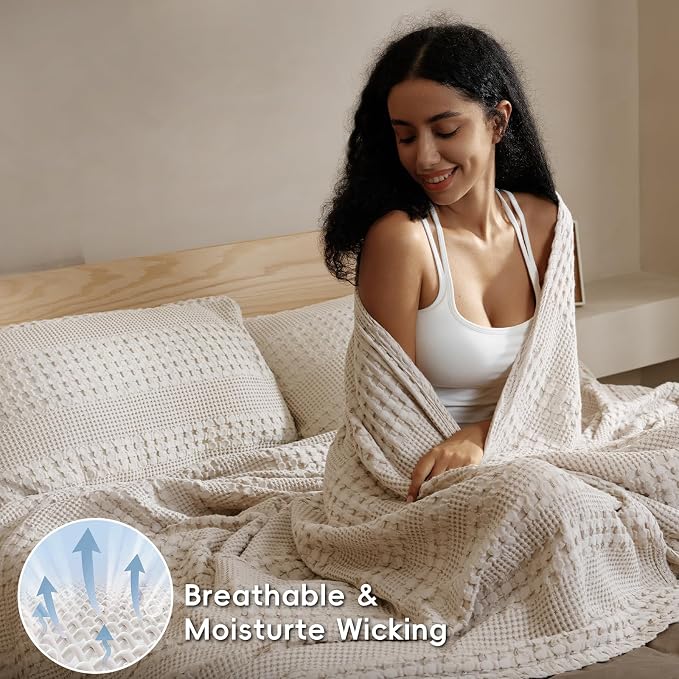 PHF 100% Cotton Waffle Blanket Oversized King 120"x120", Lightweight Breathable Extra Large 10'x10' Blankets for Bed, Giant Big Luxury Aesthetic Woven Bedding for Home Decor, Light Taupe/Oatmeal