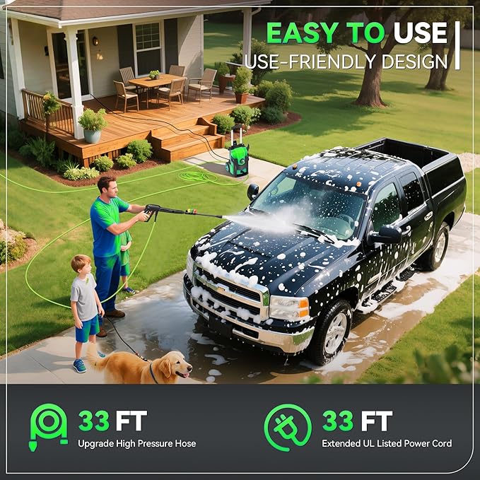 Electric Pressure Washer, 5000 PSI 4.0 GPM Heavy Duty Power Washer, with 4 Nozzles,Foam Cannon,33FT Hose Reel and 500ml Soap Bottle for Home/Cars(Light Green)