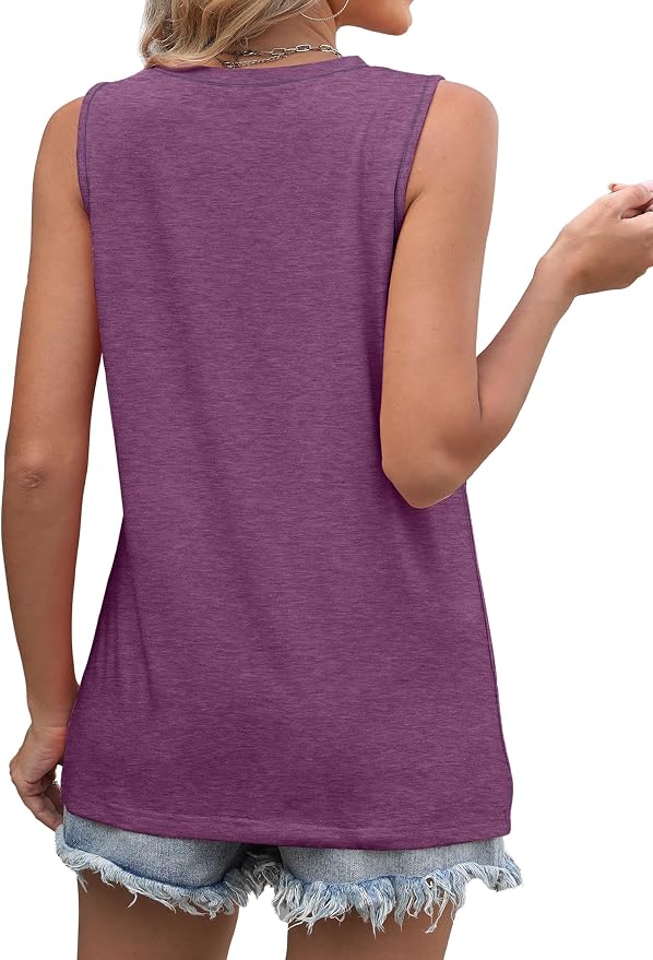 WIHOLL Women's Sleeveless Summer Crewneck Loose Fit Tank Tops
