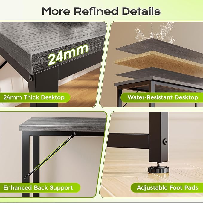 PRAISUN 53" L Shaped Computer Desk, Power Outlets, Monitor Stand, Grey | USB-C Ports, Reversible Charging Station, Spacious Desktop & Legroom, 0.94 Inch Thick Desktop, for Gaming, Study & Work