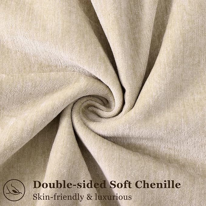 decorUhome Chenille Beige Velvet Throw Pillow Covers 26x26 Set of 2 | Fall Soft Euro Sham Couch Decorative Modern Farmhouse Pillow Cases with Elegant Design for Sofa Bed Living Room Home Decor