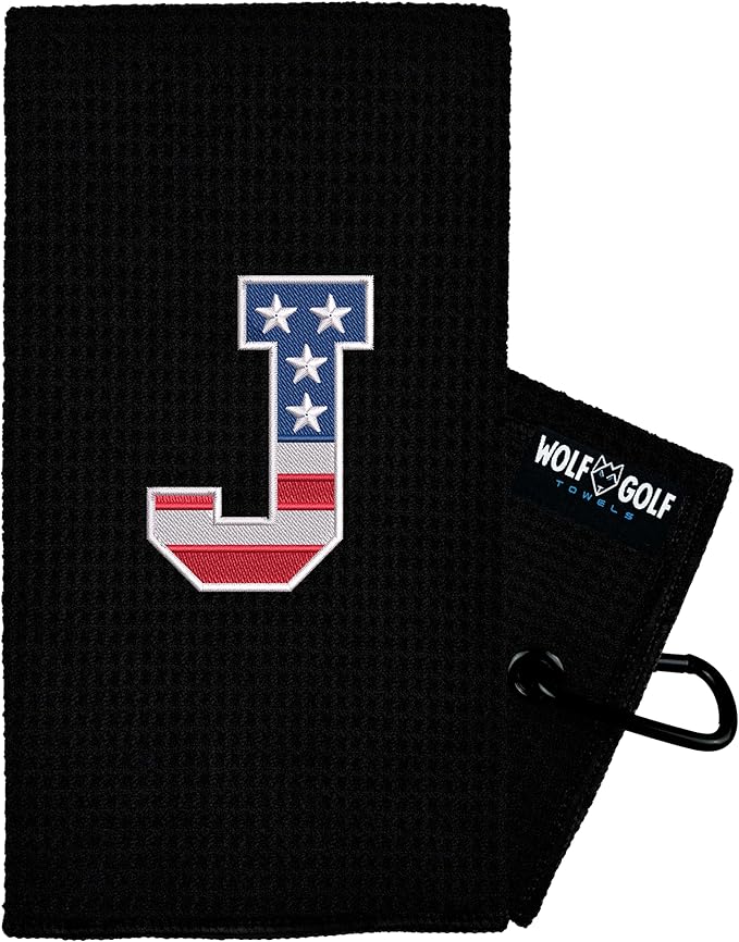Wolf Golf Towels USA Monogrammed Personalized Golf Towel | Custom Golf Towels for Golf Bags for Men or Women