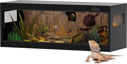65 Gallon PVC Reptile Enclosure, RepWild 48"x18"x18" Stackable Terrarium/Tank with Dual Side Ventilation Mesh, Removable Glass Doors & Lock for Bearded Dragons, Ball Python, Geckos, Lizards