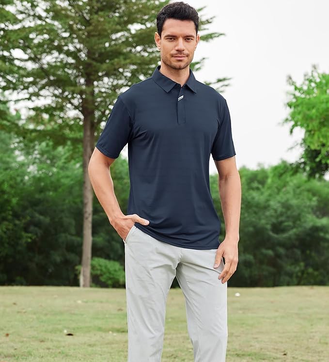 Esabel.C Jacquard Golf Shirts for Men Moisture Wicking Short Sleeve Performance Dry Fit Active Mens Polo Shirts
