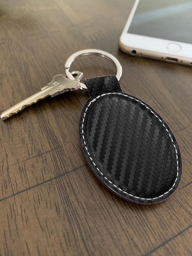 LaserGram Oval Keychain, Palm Trees, Personalized Engraving Included (Carbon Fiber Black with Silver)