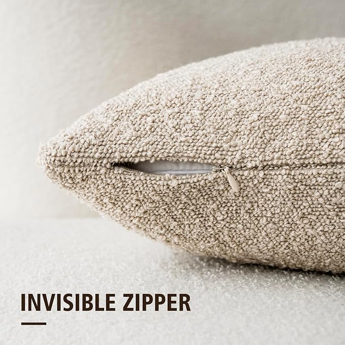 Foindtower Pack of 2 Textured Boucle Throw Pillow Covers Accent Solid Lumbar Pillow Cases Cozy Soft Decorative Couch Cushion Case for Chair Sofa Bedroom Living Room Home Decor, 12 x 20 Inch,Oatmeal