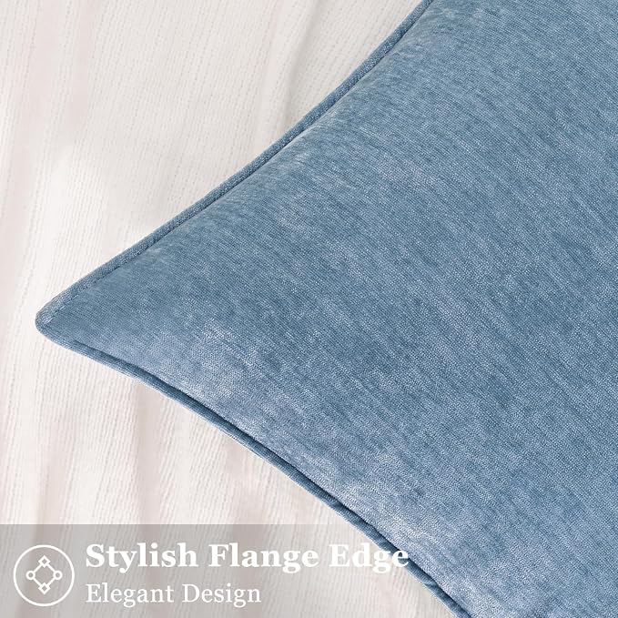 decorUhome Chenille Blue Grey Velvet Throw Pillow Covers 16x16 Set of 2 | Fall Soft Couch Decorative Modern Farmhouse Pillow Cases with Elegant Design for Sofa Bed Living Room Home Decor