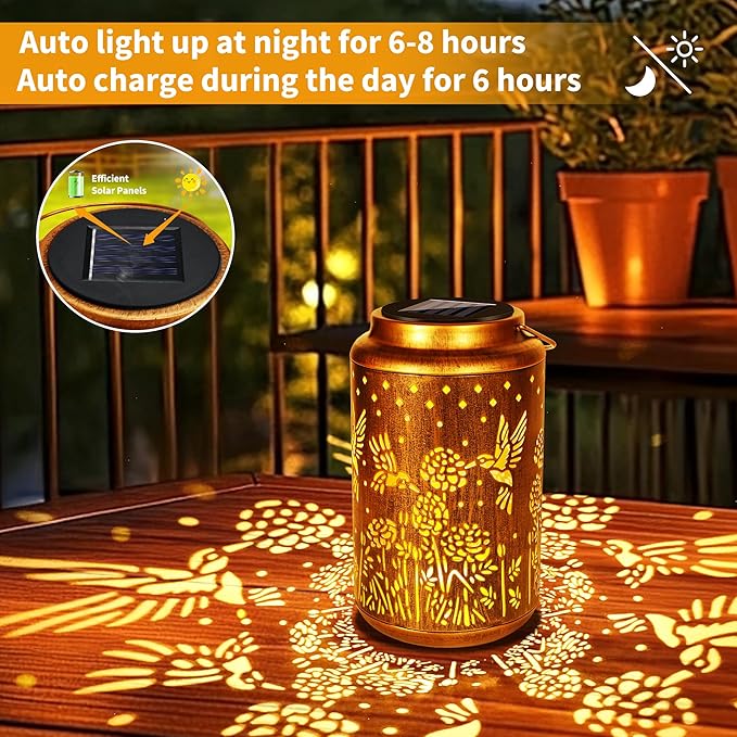 Brizled Hummingbird Solar Lanterns Outdoor, Decorative Mothers Day Gifts for Women Mom Grandma, Waterproof Hanging Solar Lights LED Lanterns for Garden Patio Courtyard Path Tabletop Porch Balcony Decr