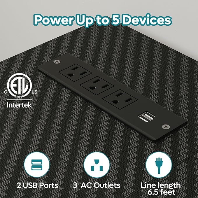 Bestier 52-Inch L-Shaped Gaming Desk with Charging & LED, Black | Charging 3AC+2USB, RGB LED 20 Colors/22 Modes, Reversible Shelves, Carbon Fiber Texture, Headphone Hook, 52 in