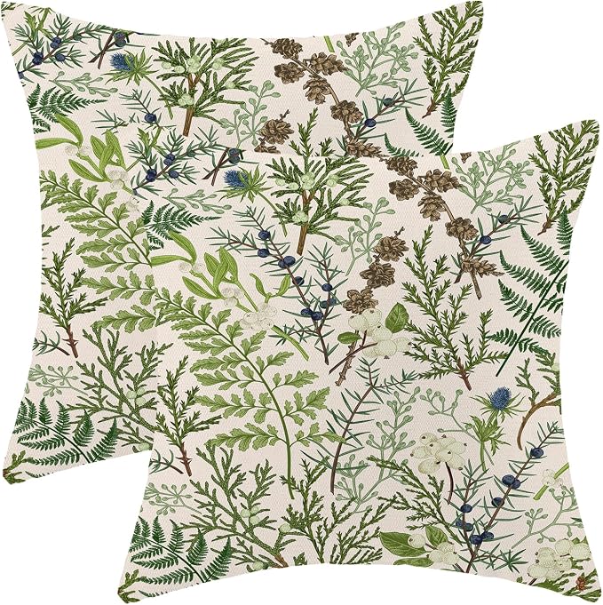 AEIOAE Spring Pillow Covers 20x20 Inch Set of 2,Vintage Sage Green Wild Flower Plant Throw Pillows Case,Seasonal Floral Outdoor Decorative Linen Farmhouse Decor Cushion Covers for Sofa Bed Couch