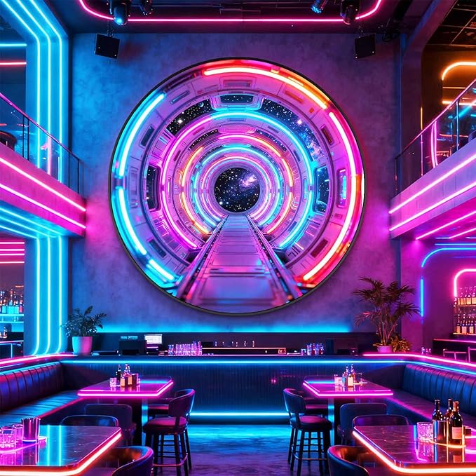 DAJIAYIQI LED Light Decor Wall Art, 3D Wall Sculpture Decoration with Aluminum Frame, Full-screen LED Illuminated Panel, Technological Glowing Wall Art for Bars Hotels E-sports Room(A,70cm)
