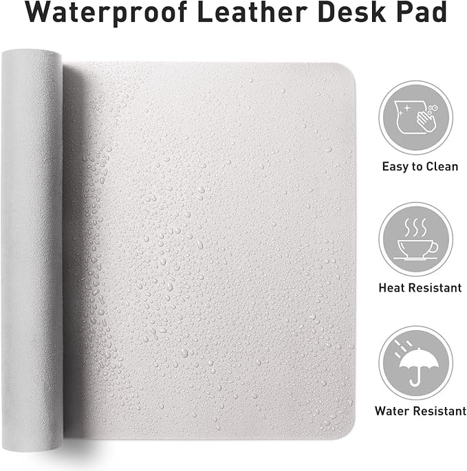 Aothia Large PU Leather Desk Pad Protector – Non-Slip Mouse Pad & Writing Mat for Office/Home, Waterproof, Easy to Clean (31.5" x 15.7", Pale Lavender White)