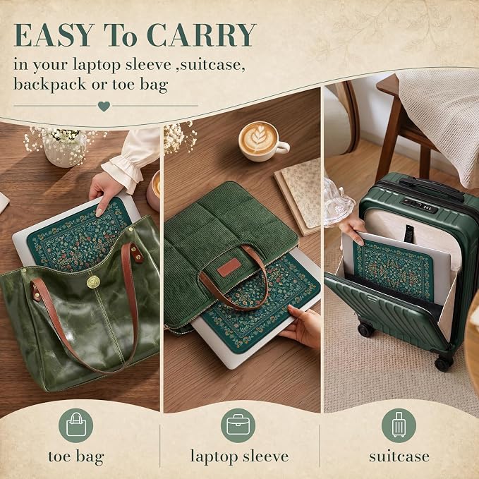 iCasso Aesthetic Small Mouse Pad, 9.5x7.9in,Home Office,Deep Green | Mini Portable Travel Mousepad, Anti-Slip and Comfortable Cloth Mouse Mat with Stitched Edges for Computer, Home