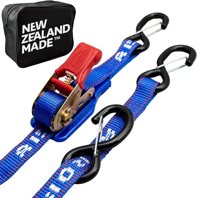 Jetski Ratchet Tie Down Strap - Made in NZ - 1" x 8' Heavy Duty With Floating PVC Hook - for Jetskis, Seadoo, Waverunner & PWCs - 1,800lbs Break Strength - 1 Strap (Blue)