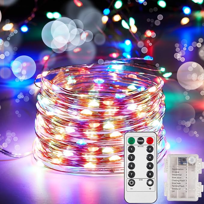 1 Pack 16.4 Ft. Battery Operated Outdoor String Lights with Remote & Timer, LED Multi Color Fairy Lights, Waterproof Twinkle Lights for Bedroom, Dorm, Mason Jar, Wedding, Party, Christmas