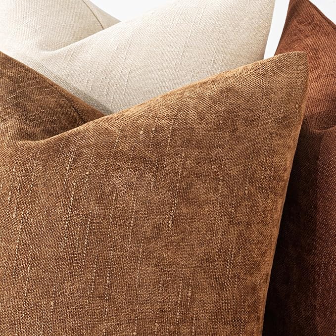 MIULEE 24x24 Inch Euro Textured Chenille Throw Pillow Covers Brown | Pack of 2 Decorative Soft Throw Pillows,Solid Textured Cushion Covers,Modern Home Decor for Bed Couch Sofa Bedroom Livingroom