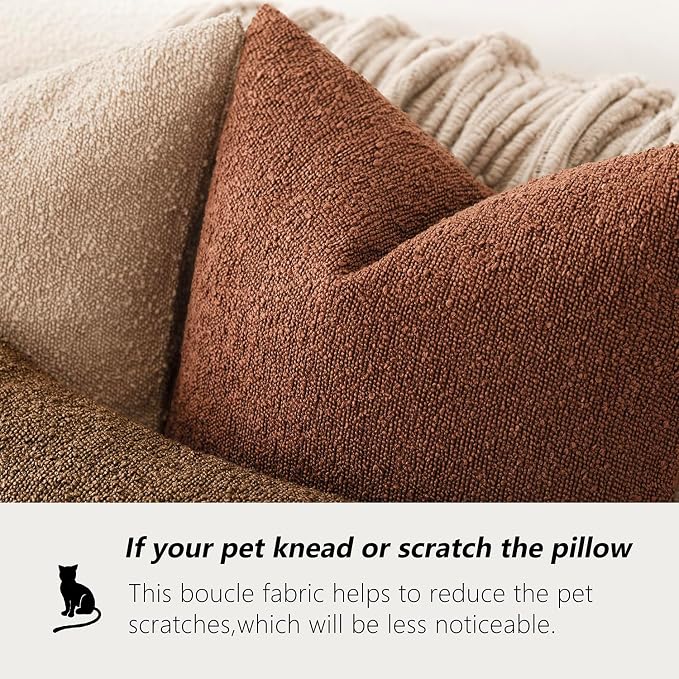 Foindtower Pack of 2 Textured Boucle Throw Pillow Covers Accent Solid Pillow Cases Cozy Soft Decorative Couch Cushion Case for Chair Sofa Bedroom Living Room Home Decor 18x18 Inch Red Taupe