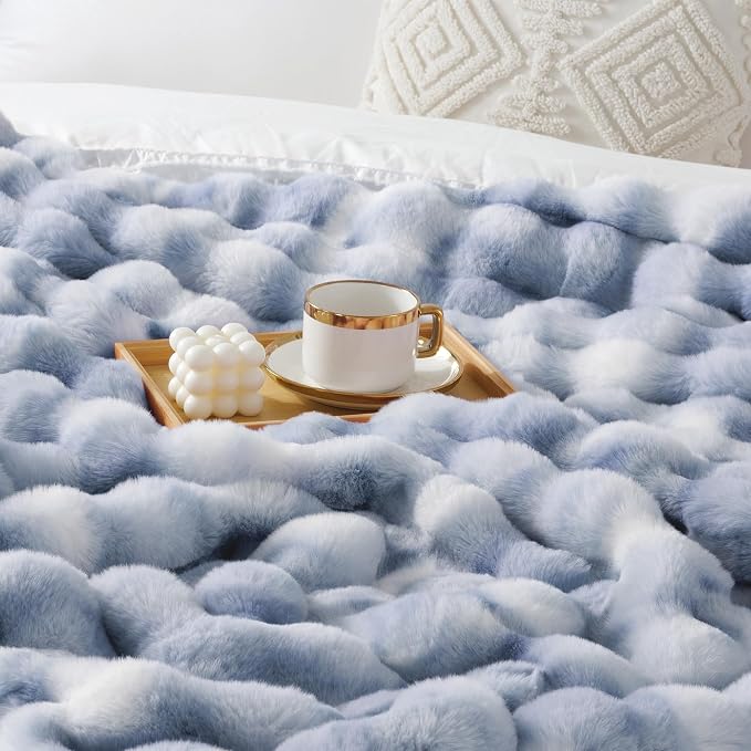 Luxury 1000GSM Rabbit Faux Fur Blanket, Super Heavy Warm Cozy Brown Blankets for Couch Bed Sofa, Ruched Plush Fuzzy Elegant Soft Reversible Mink Blanket Living Room Bedroom, 90" x 90"