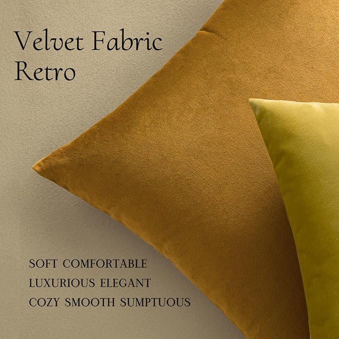 MIULEE 24x24 Inch Pack of 2 Euro Velvet Throw Pillow Covers Mustard Yellow | Soft Solid Decorative Euro Sham, Modern Luxury Home Decor, for King Bed Sofa Couch Bedroom Livingroom