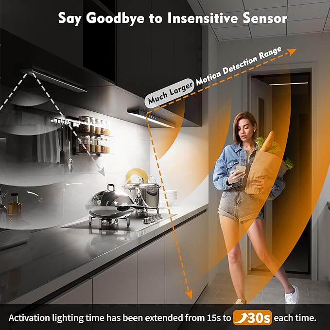 3Pack Touch Control Under Cabinet Lighting, 160LED Super Bright, 4000mAh Long-Lasting, Magnetic Rechargeable Motion Sensor Under Counter Lights for Kitchen, Closet, Remote, Dimmable, 3CCT丨Black