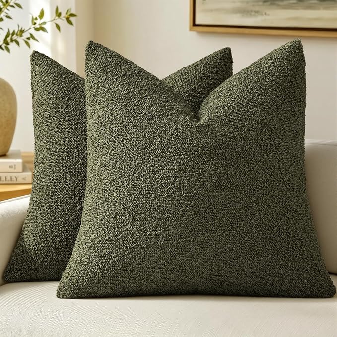 MIULEE 20x20 Decorative Lumbar Boucle Couch Pillow Covers Moss Green | Set of 2 Textured Neutral Throw Pillow Covers, Accent Solid Pillowcases, Sofa Living Room Home Decor