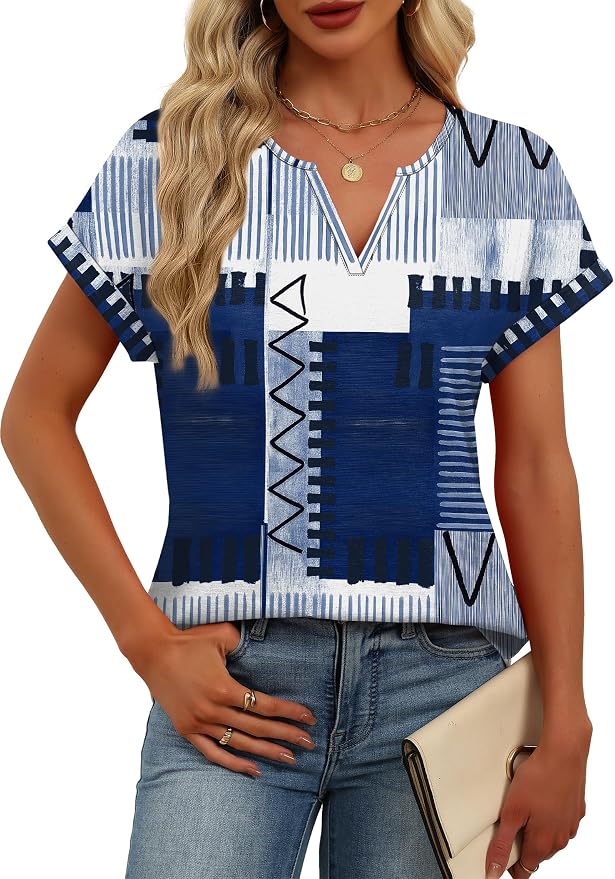 Womens Tops Dressy Casual V Neck Rolled Sleeve T Shirts Fashion Clothing Business Casual Outfits Beach Vacation Clothes