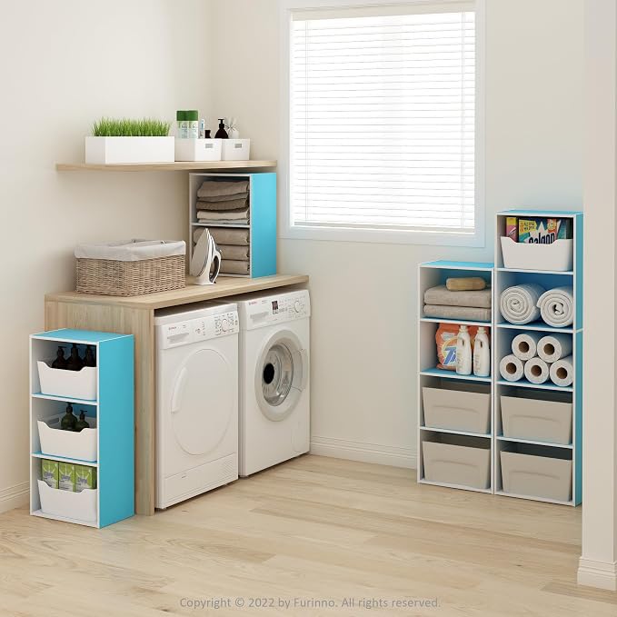 Furinno Luder Bookcase / Book / Storage, 4-Tier, Light Blue/White