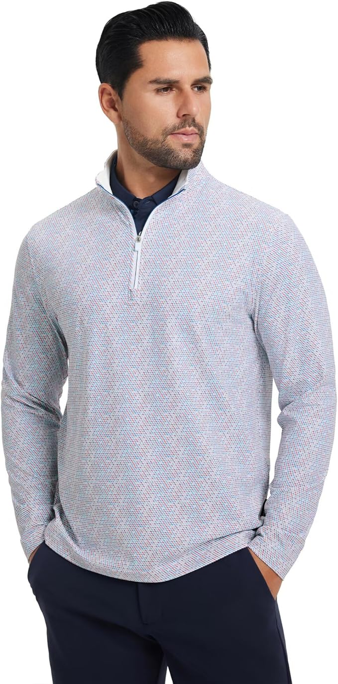 M MAELREG Quarter Zip Golf Pullover Men Dry Fit Long Sleeve Performance Wicking 1/4 Zip Full Print Pullover Mens Sweatshirt
