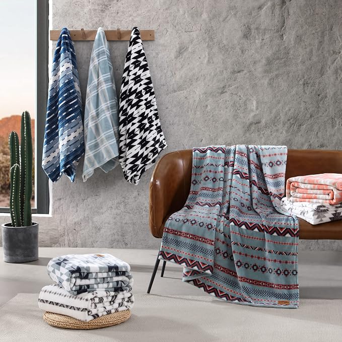 Wrangler - Blanket, Super Soft Plush Bedding, Yellowstone Inspired Throw Blanket for Couch or Bed (Diamond Trail Light Blue, 50" x 70")