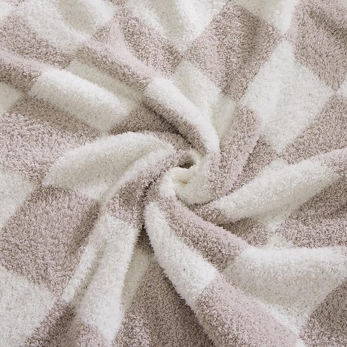 Soft Checkered Throw Blanket for Couch-Cozy Warm Knitted Blankets | Lightweight Warm Fluffy Decor for Women, Mom, Her & Girls, Sofa, Chair, Bed, 50x60in,Taupe