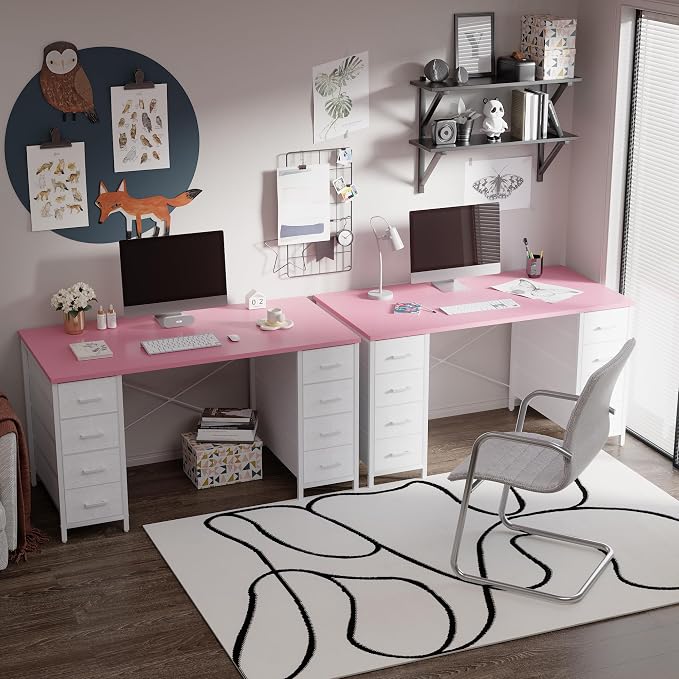 Pamray 47 Inch Computer Desk with 8 Fabric Drawers for Home Office Work | Ample Storage, Space-Saving, Suitable for Home Office Bedrooms Dorm Living Rooms for Study, Writing, Work