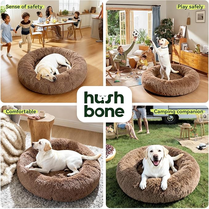 Extra Large Orthopedic Dog Bed Waterproof Removable Cover for Calming Donut Dog Bed Washable,Cooling Gel Foam Round Anxiety Plush Sherpa Covers Comfort for Old Fluffy Friends 48 Inch,Camel