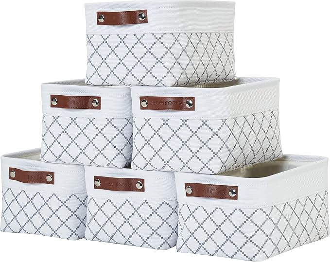 DECOMOMO Small Storage Basket, Closet Storage Bins, Baskets for Organizing Shelves (White Check, Small - 6 Pack)
