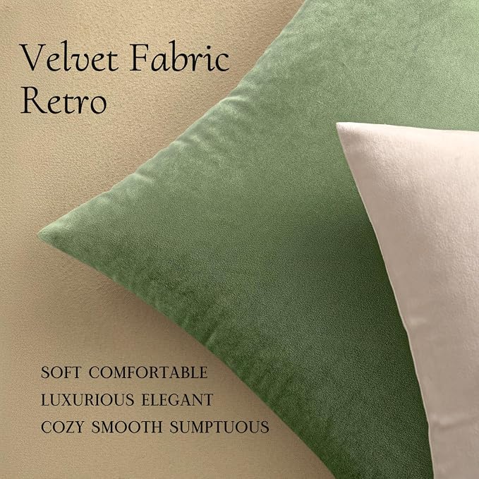 MIULEE 24x24 Inch Pack of 2 Euro Velvet Throw Pillow Covers Sage Green | Soft Solid Decorative Euro Sham, Modern Luxury Home Decor, for King Bed Sofa Couch Bedroom Livingroom