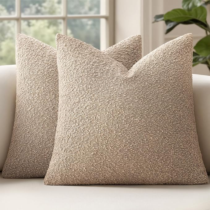 MIULEE 24x24 Decorative Euro Sham Boucle Couch Pillow Covers Camel | Set of 2 Textured Neutral Throw Pillow Covers, Accent Solid Pillowcases, Sofa Living Room Home Decor