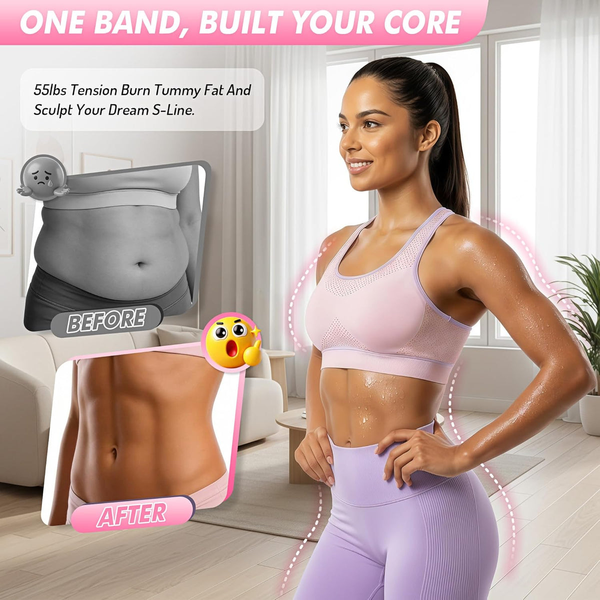 Pedal Resistance Band with Handle - Upgraded 55LBS Exercise Bands for Core, Abs, Legs, and Arms