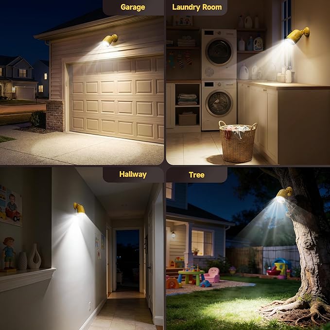 Wireless LED Spotlight, Battery Operated Motion Sensor Outdoor Light - 4000mAh Rechargeable 2-Mode IPX5 Waterproof 600LM Light for Porch, Garage, Hallway, Wardrobe (Yellow)
