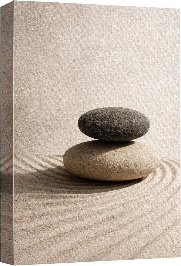 wall26 Canvas Print Wall Art Balanced Zen Stones on Raked Sand Minimal Neutral Photography Realism Rustic Colorful Multicolor for Living Room, Bedroom, Bathroom - 32"x48"