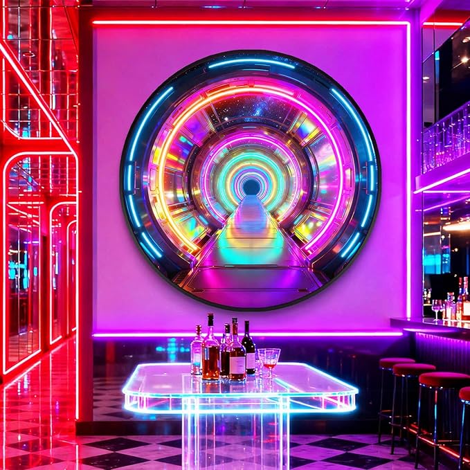 DAJIAYIQI LED Light Decor Wall Art, 3D Wall Sculpture Decoration with Aluminum Frame, Full-screen LED Illuminated Panel, Technological Glowing Wall Art for Bars Hotels E-sports Room(C,80cm)